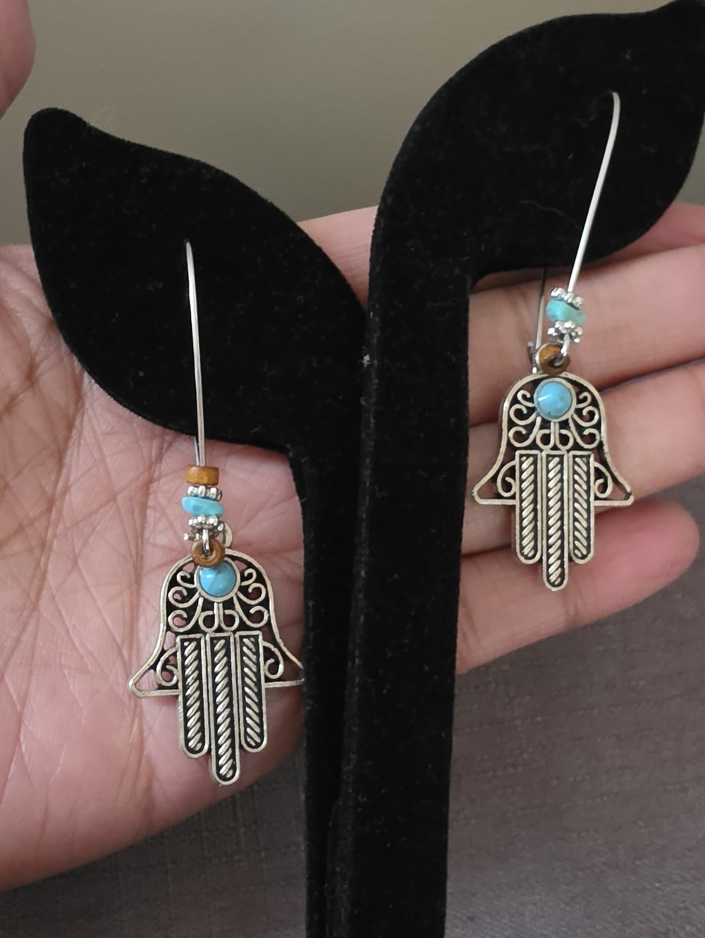 Turquoise Hamsa Hand Drop Earrings